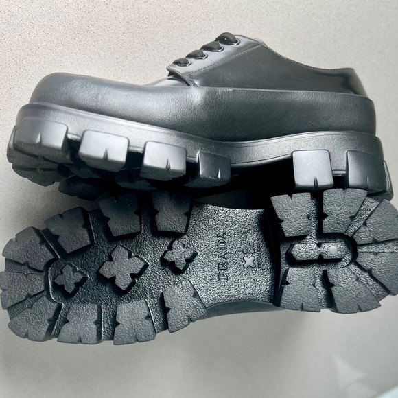 Mens Prada Monolith Spazzolato Black Platform Derby Shoes New main image 10